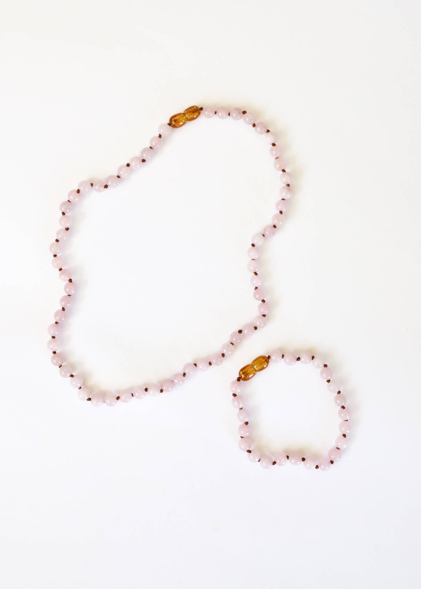 CanyonLeaf - Pure Gemstone + Pink Rose Quartz || Beaded Necklace: 13"