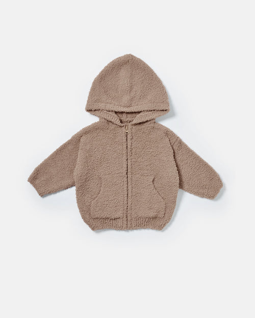Zip Up Fuzzy Hoodie - Taupe