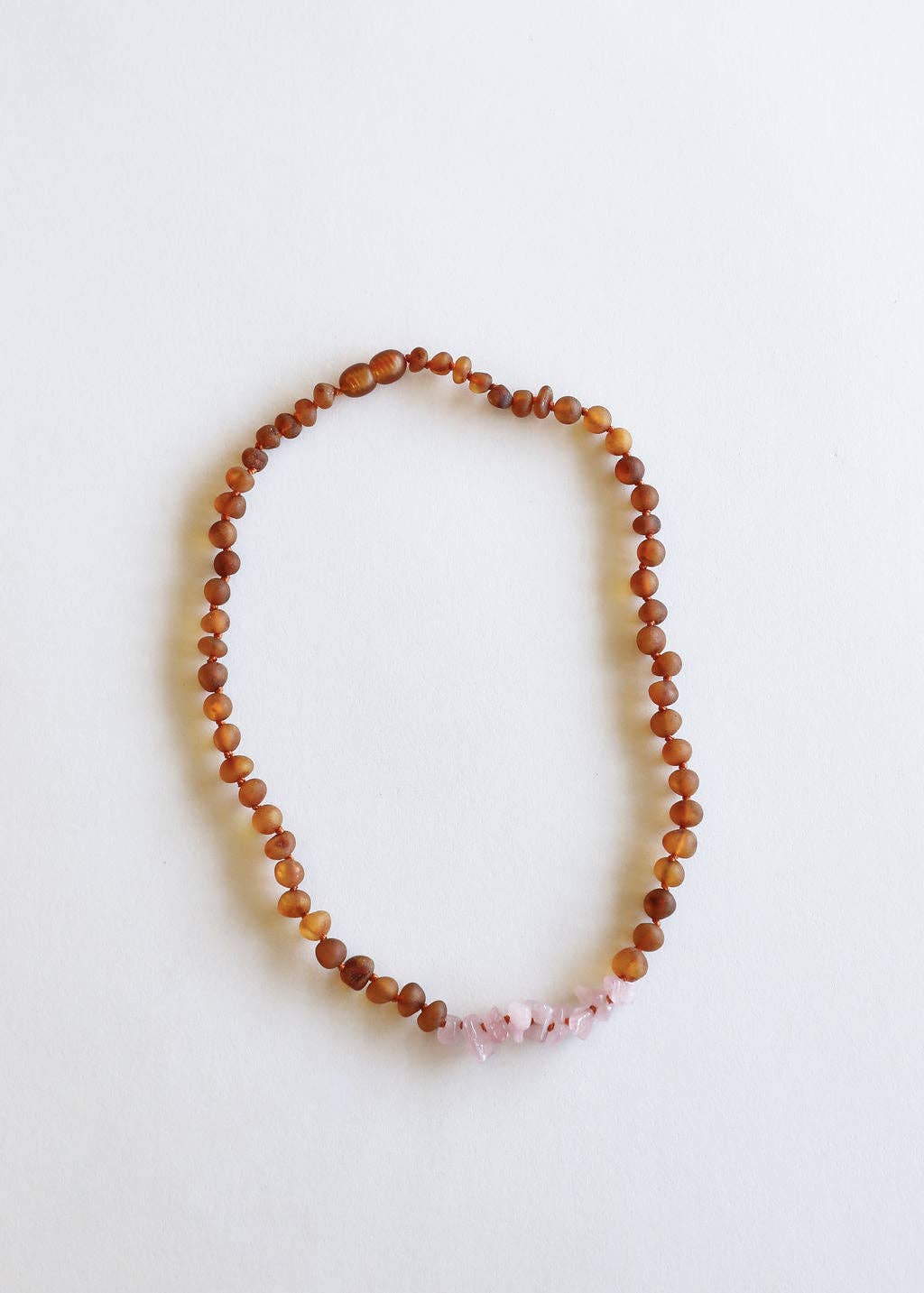 CanyonLeaf - Raw Cognac Baltic Amber + Raw Rose Quartz || Beaded Necklace
