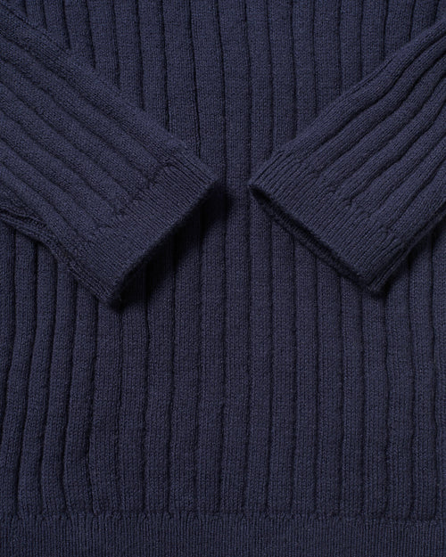 Cotton Long Sleeve - Navy Ribbed