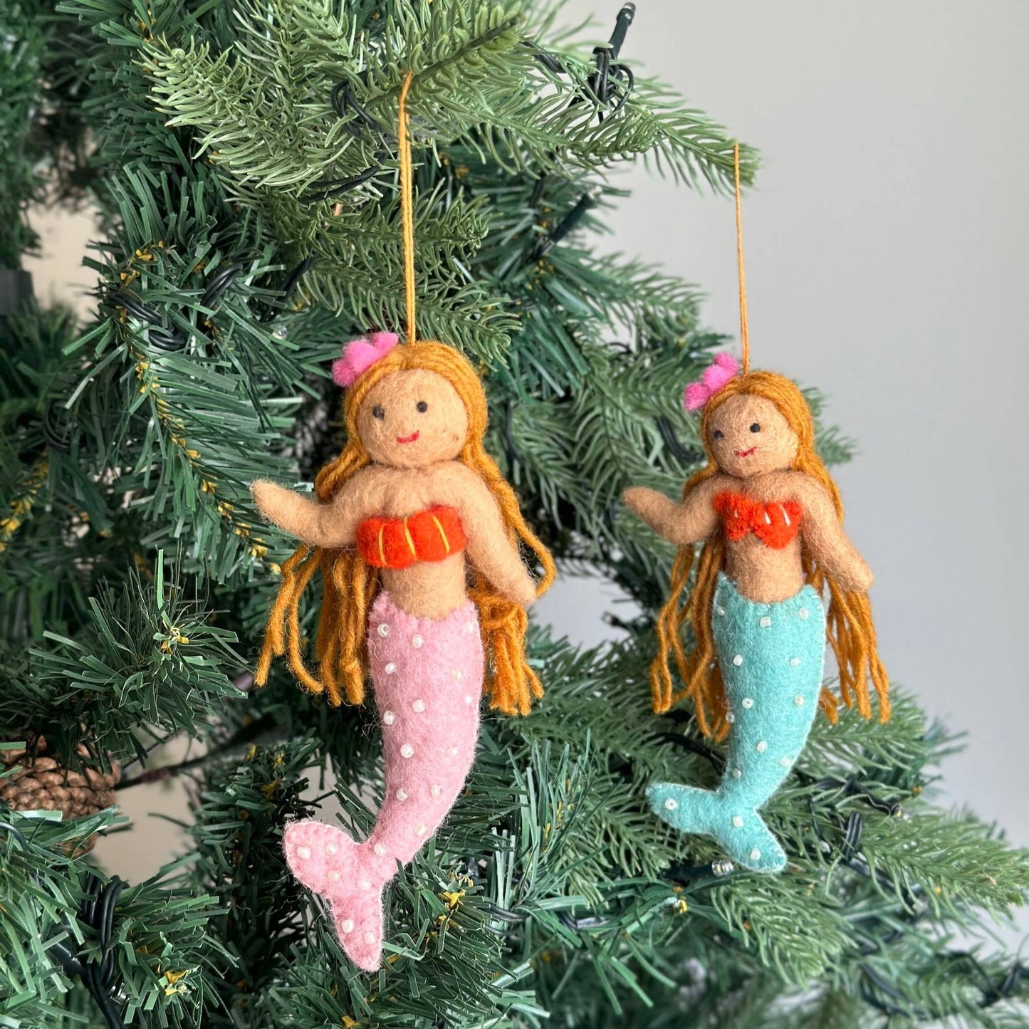 Felt Blond Mermaid Ornament: Pink