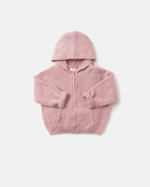 Fuzzy Zip Up Hoodie - Ash Rose