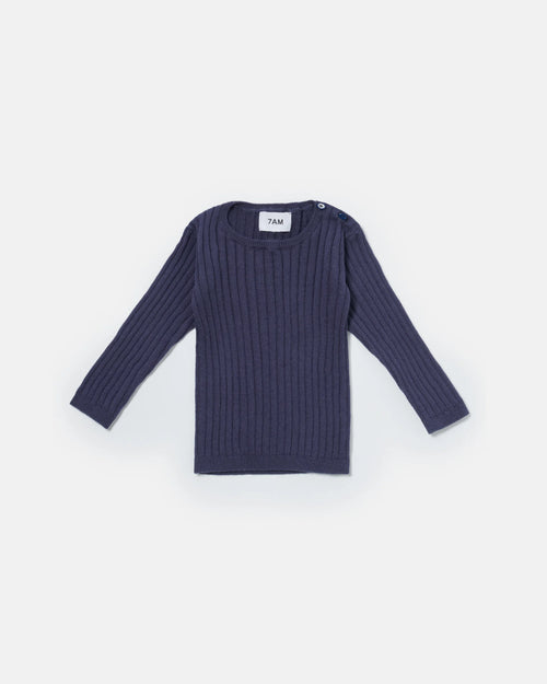 Cotton Long Sleeve - Navy Ribbed