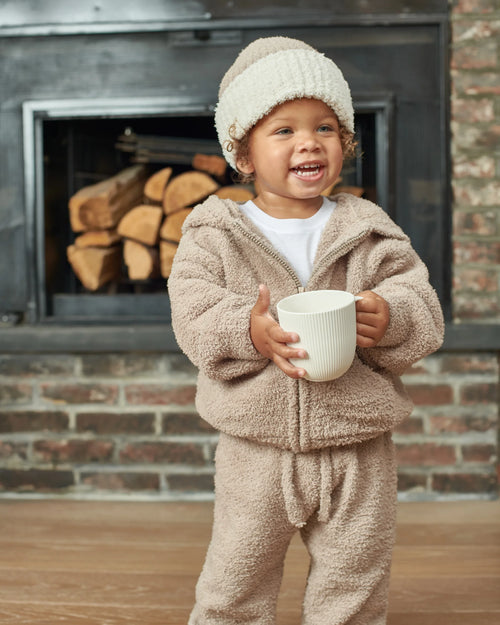 Zip Up Fuzzy Hoodie - Taupe