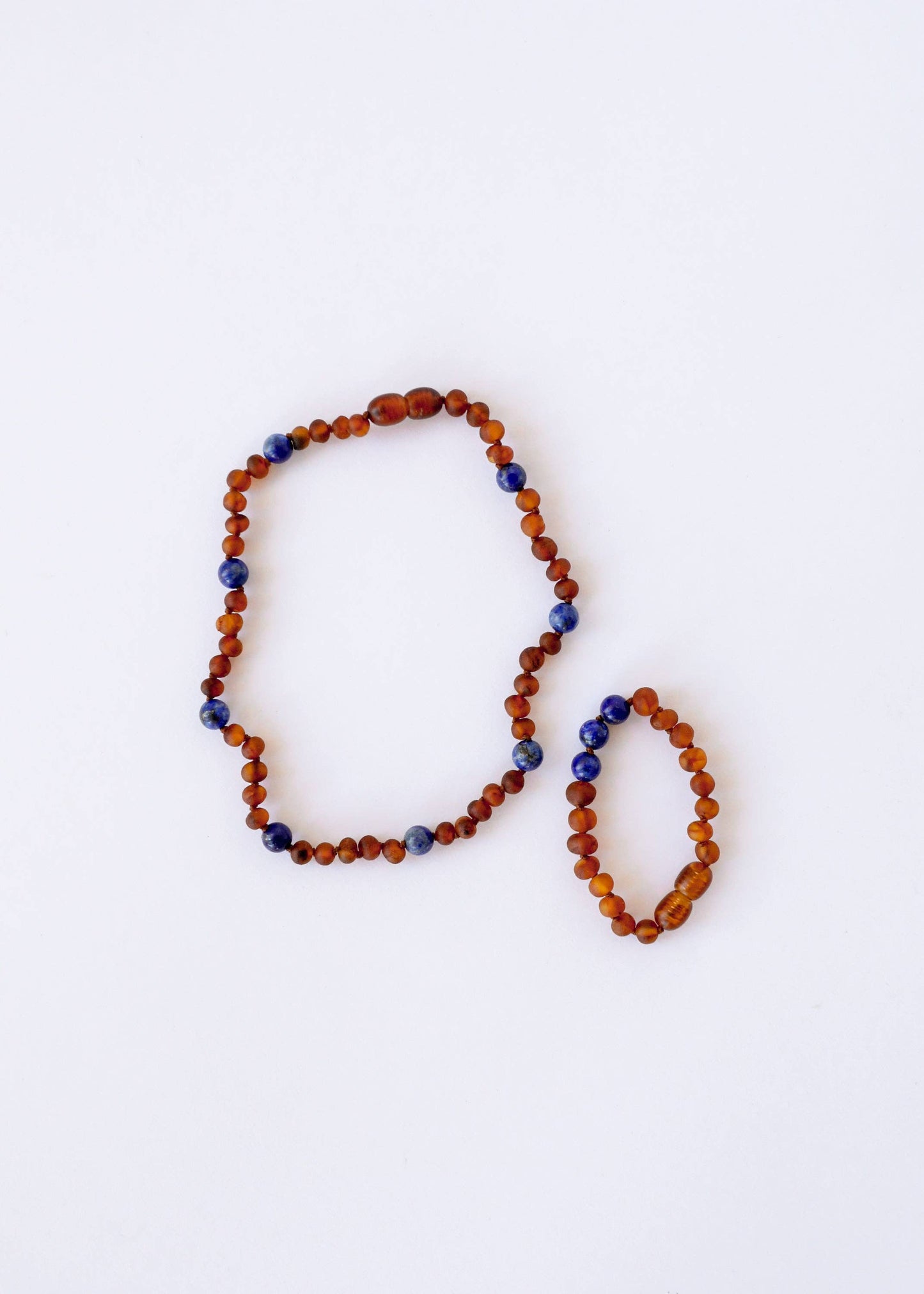 CanyonLeaf - Raw Cognac Baltic Amber + Lapis Lazuli || Halo Necklace