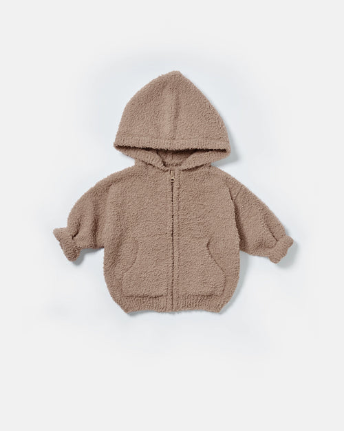 Zip Up Fuzzy Hoodie - Taupe
