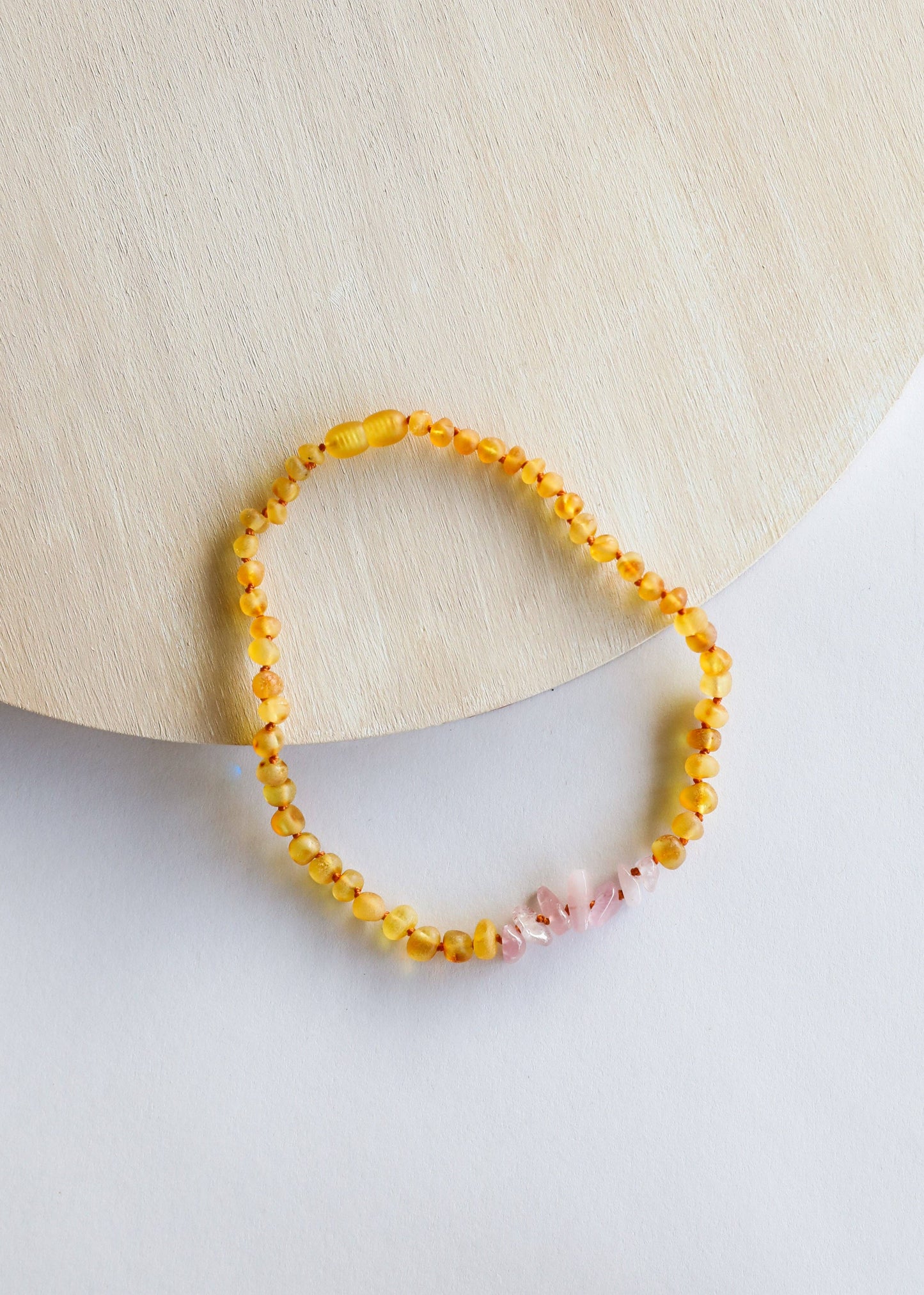 CanyonLeaf - Raw Honey Baltic Amber + Raw Rose Quartz || Necklace