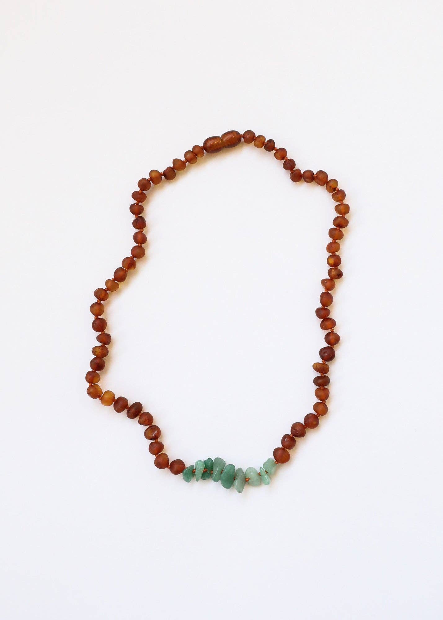 Raw Cognac Baltic Amber + Raw Aventurine Necklace
