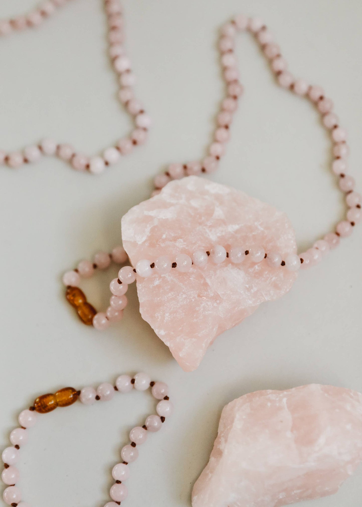 CanyonLeaf - Pure Gemstone + Pink Rose Quartz || Beaded Necklace: 13"