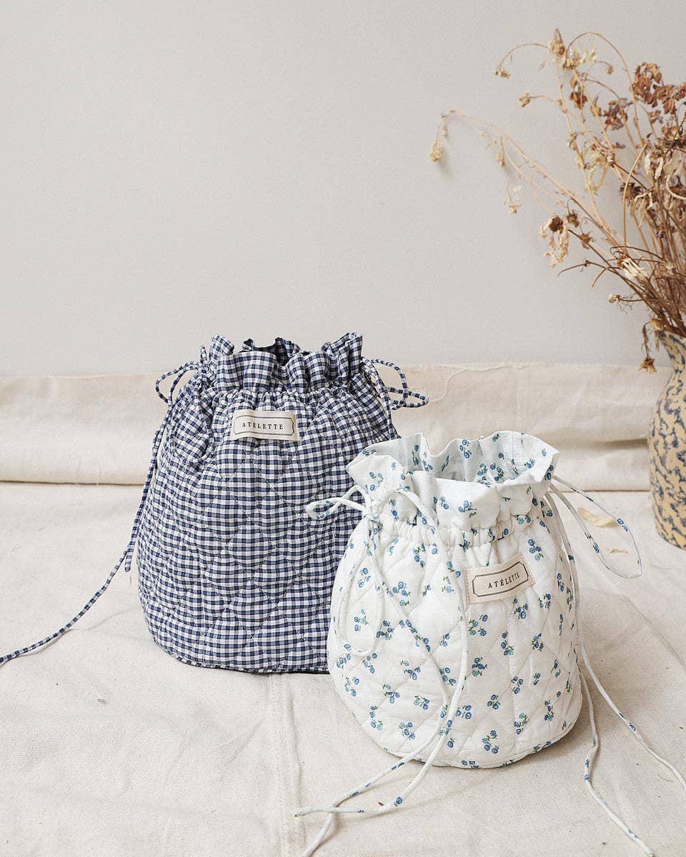 Atèlette - Quilted Cotton Blue Gingham Crossbody Bag
