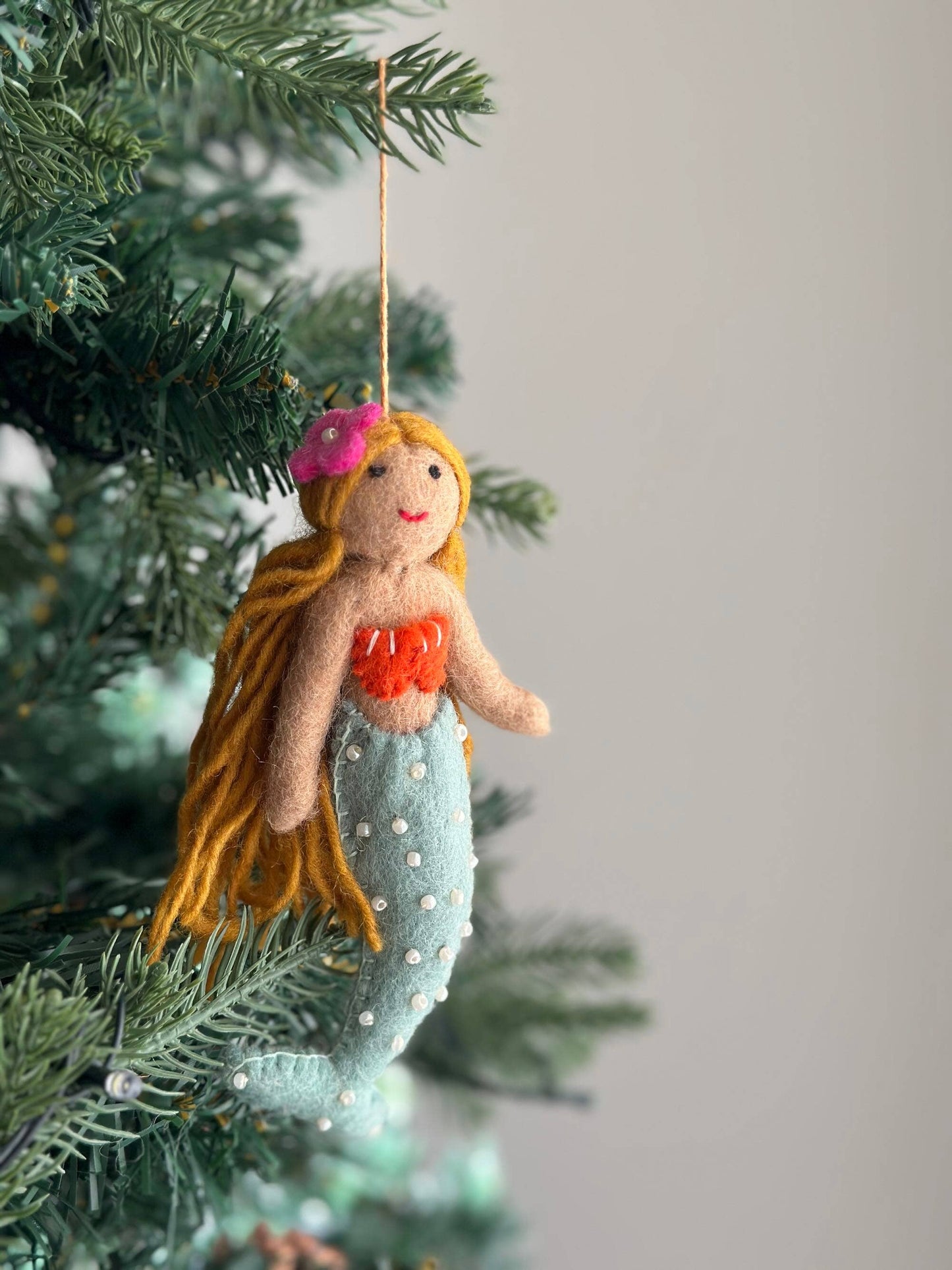 Felt Blond Mermaid Ornament: Pink