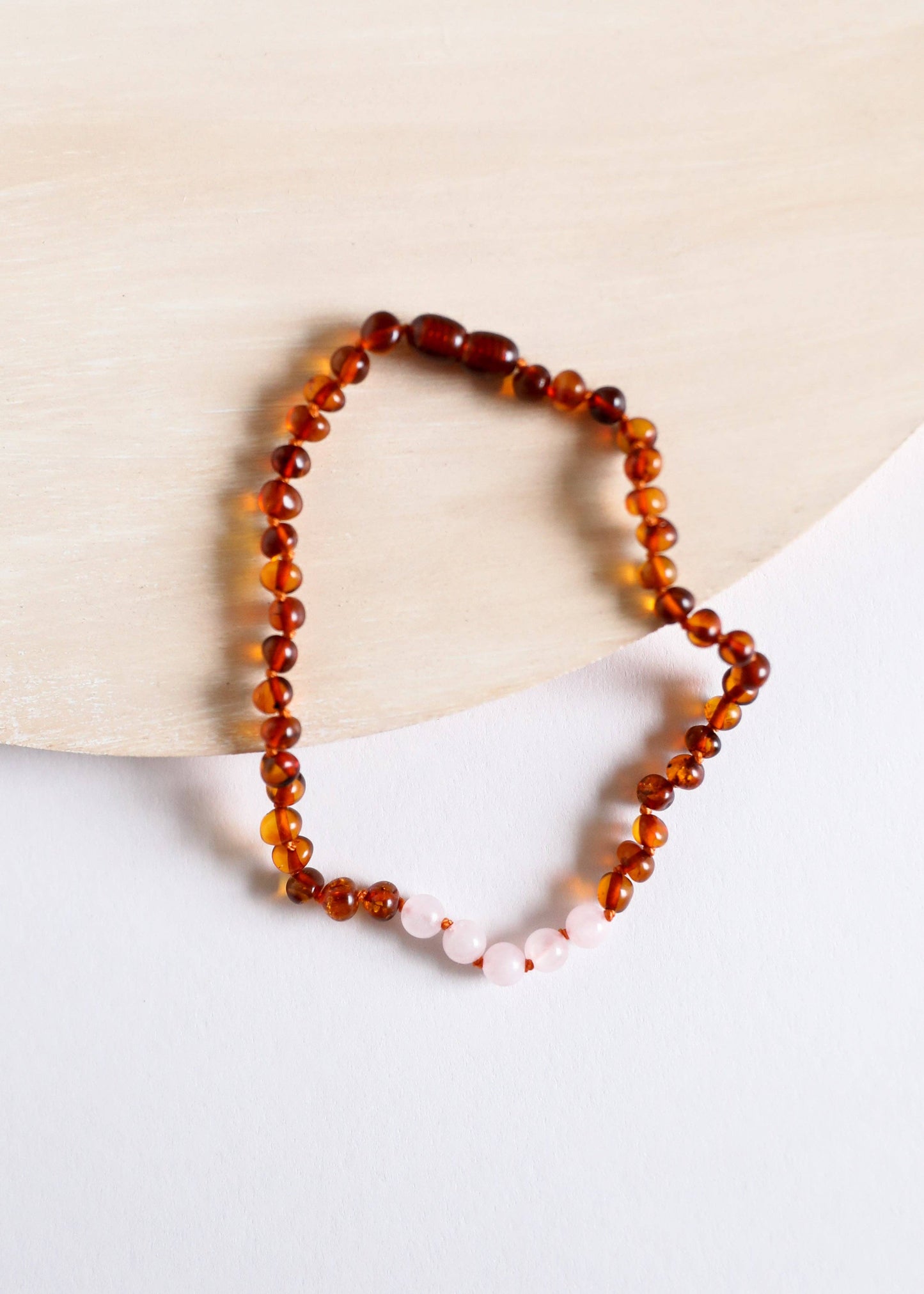 CanyonLeaf - Polished Cognac Baltic Amber + Rose Quartz || Necklace