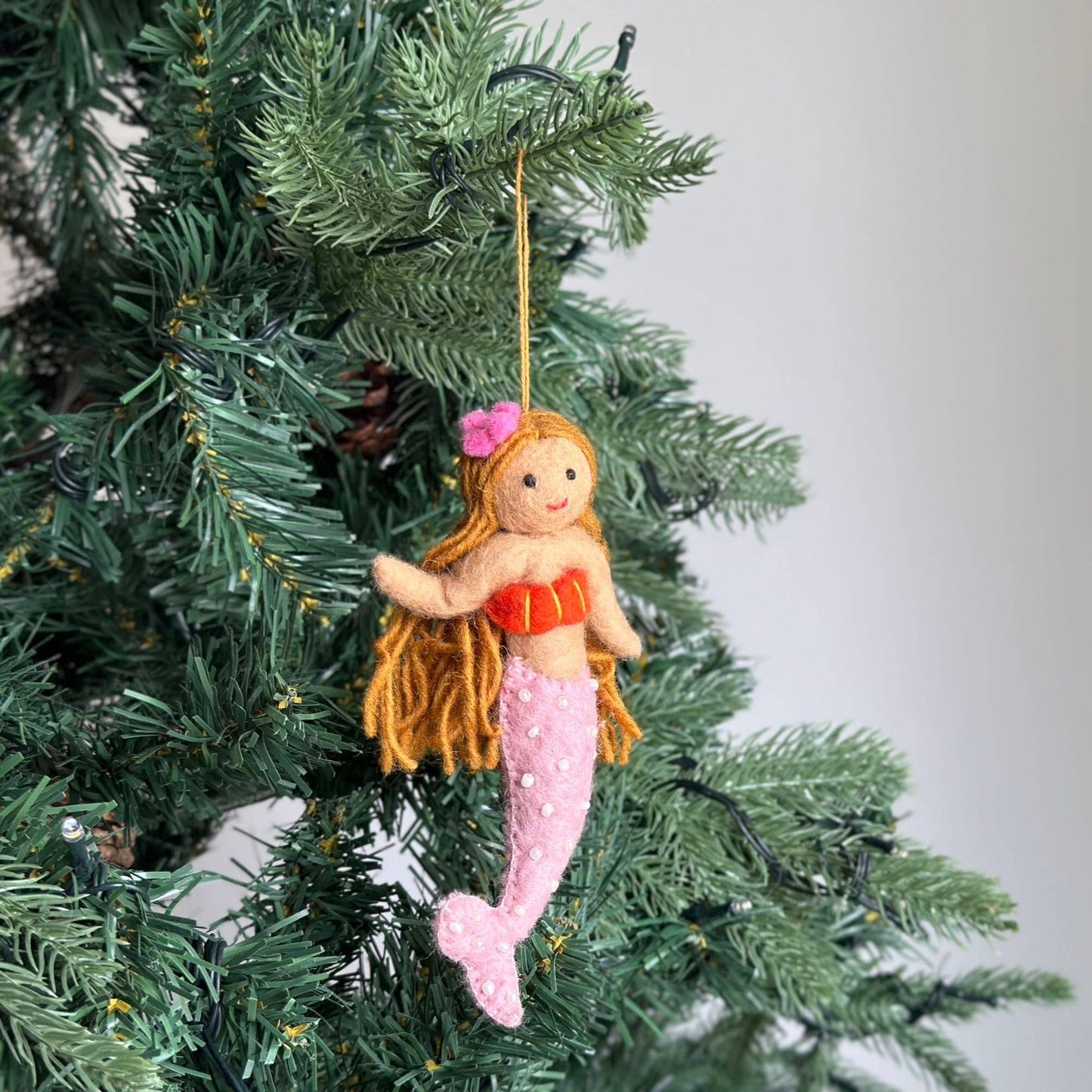Felt Blond Mermaid Ornament: Pink