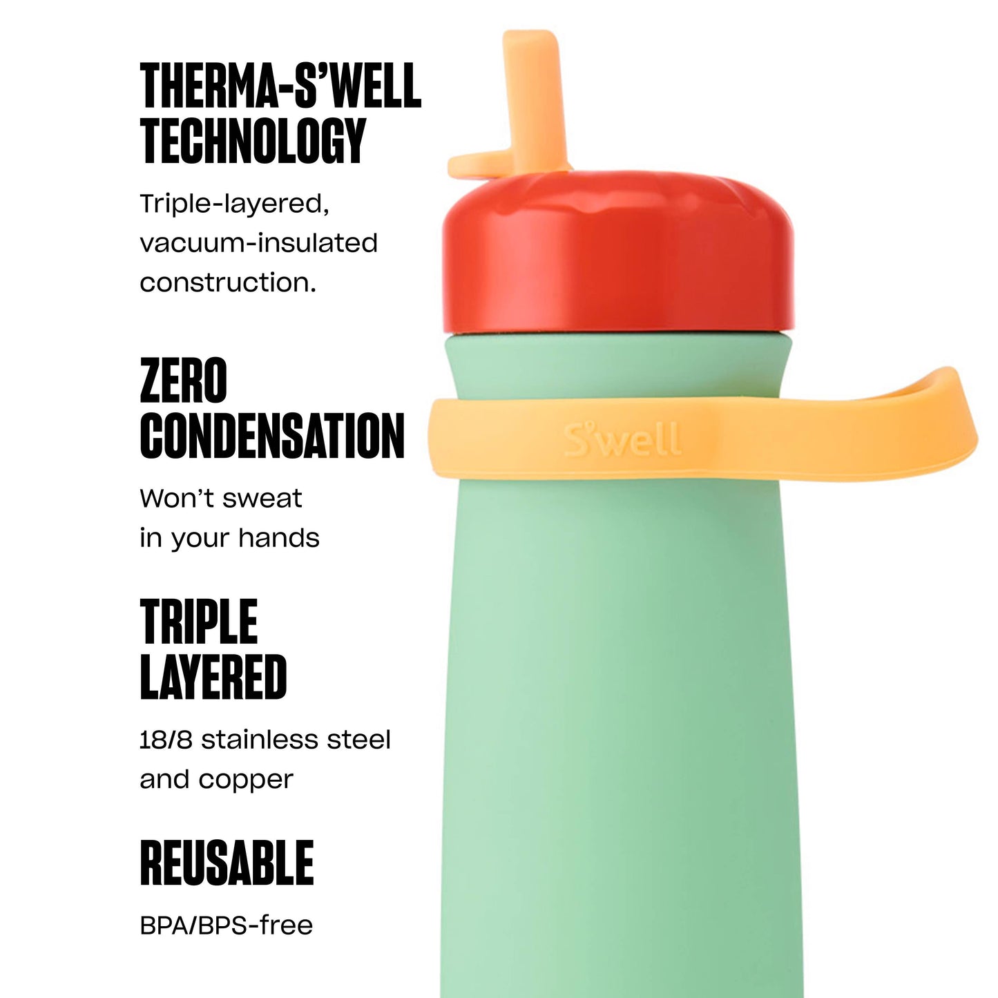 S'well - 16oz Spring Green Traveler with Flip Straw Lid