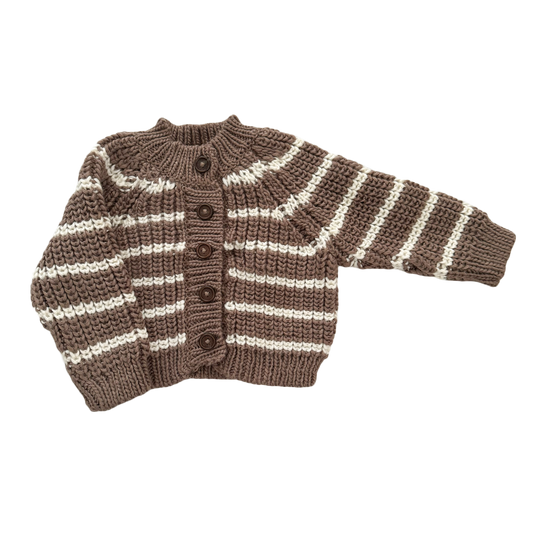 Rib Knit Stripe Cardigan Tan