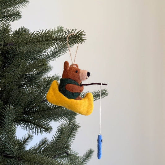 Felt Bear Fishing Ornament