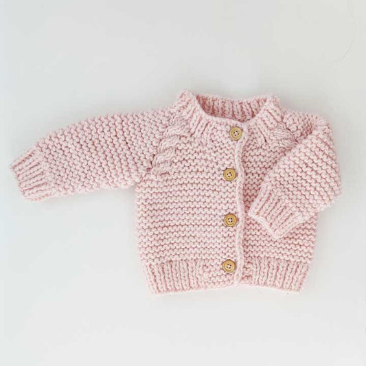 Huggalugs - Blush Pink Garter Stitch Cardigan Sweater Baby & Toddler: 6-12 months