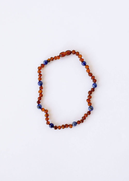 CanyonLeaf - Raw Cognac Baltic Amber + Lapis Lazuli || Halo Necklace