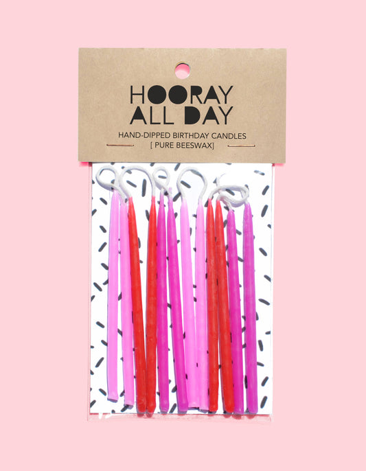 Hooray All Day - 100% Beeswax Hand-Dipped Birthday Candles - Pinks