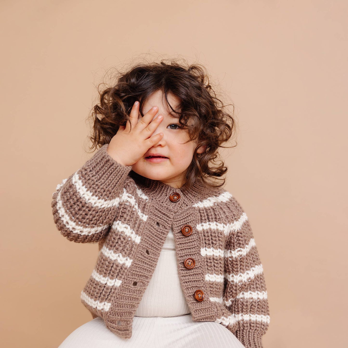 Rib Knit Stripe Cardigan Tan