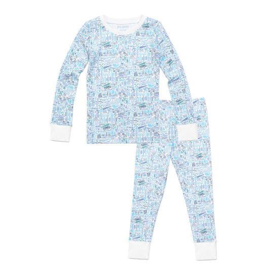 Hamptons Two Piece Kids Pajamas: Beach Day Blues
