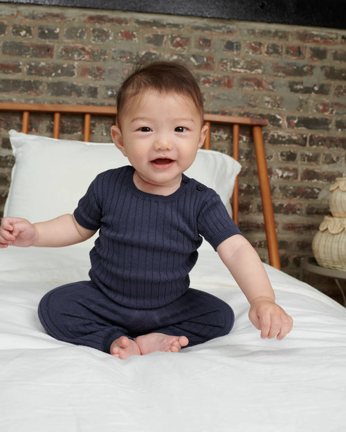 Cotton Leggings - Navy Ribbed