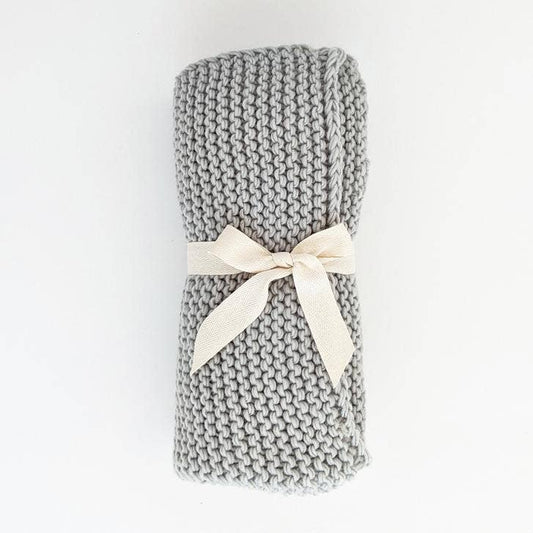 Ice Grey Garter Stitch Knit Baby Blanket: 24" x 24"