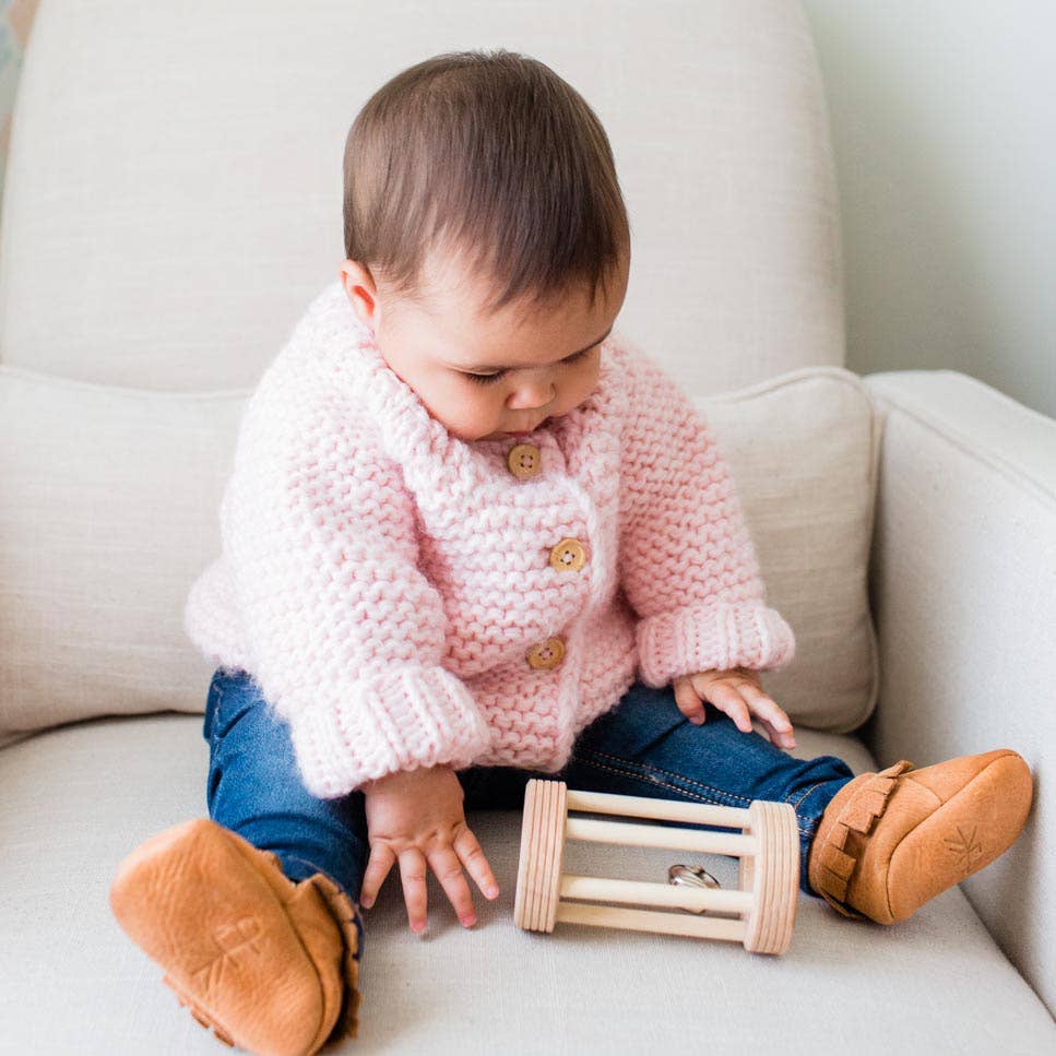 Blush Pink Garter Stitch Cardigan