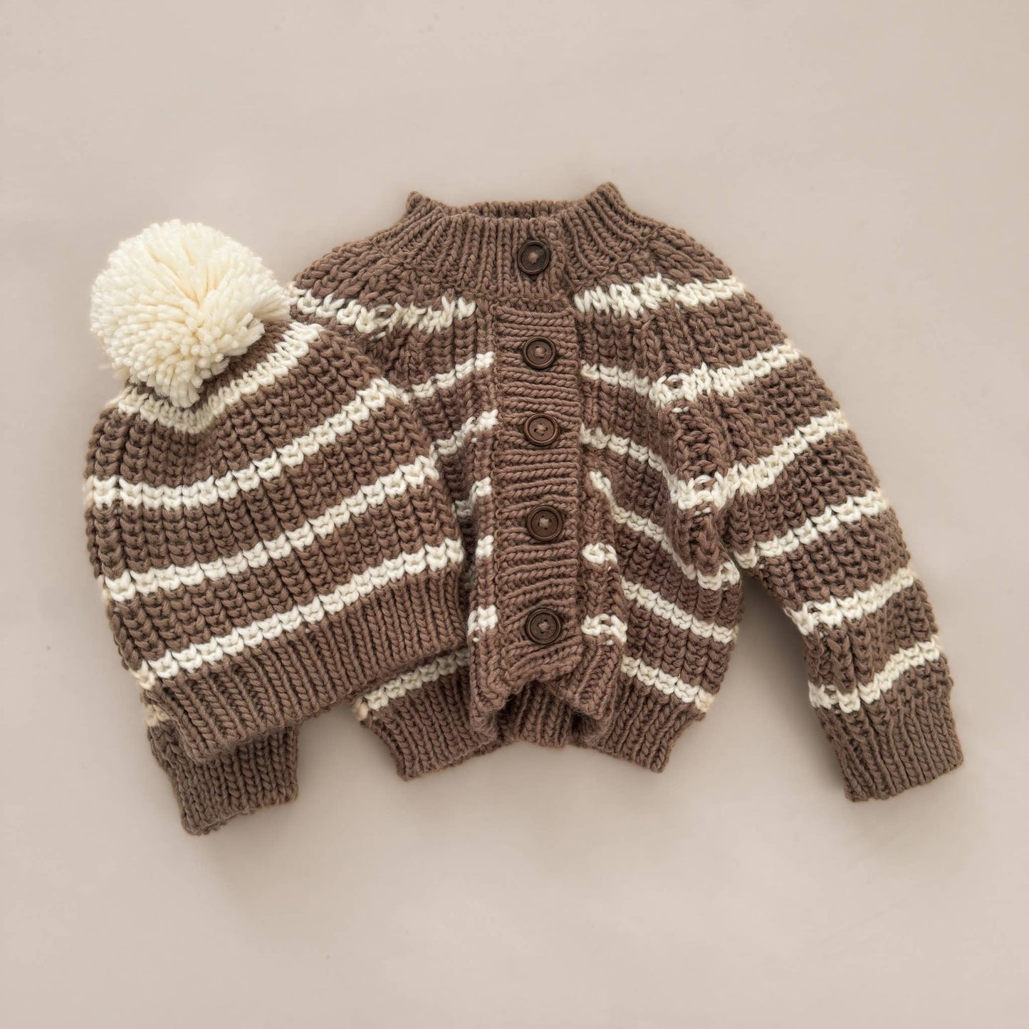 Rib Knit Stripe Cardigan Tan