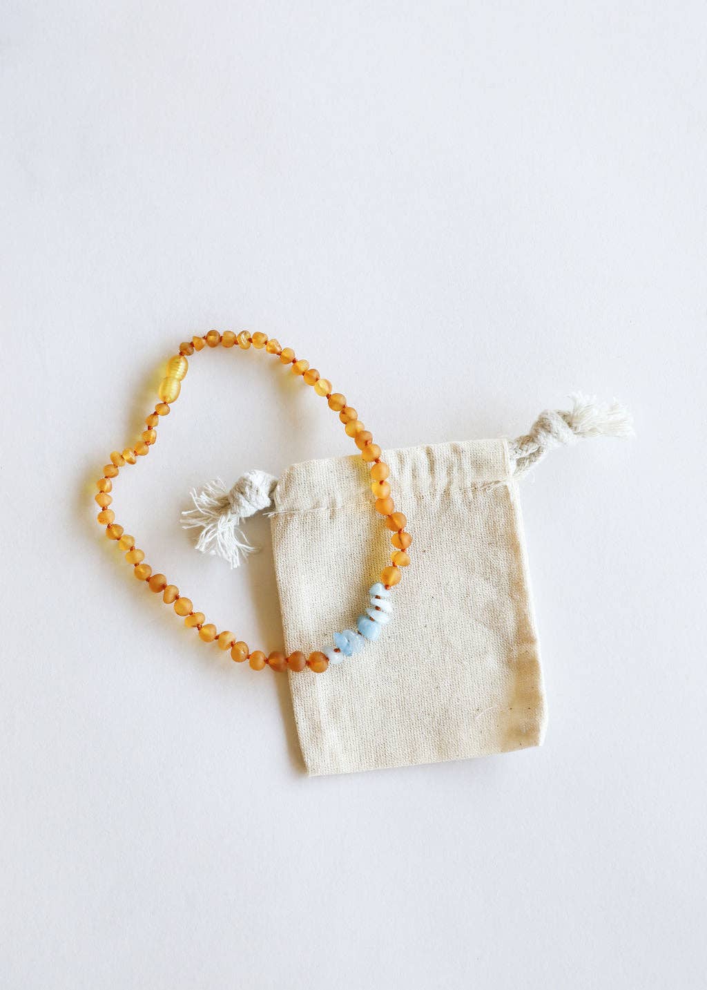 Raw Honey Amber + Raw Aquamarine  ||13" Necklace