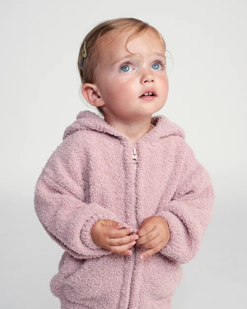 Fuzzy Zip Up Hoodie - Ash Rose