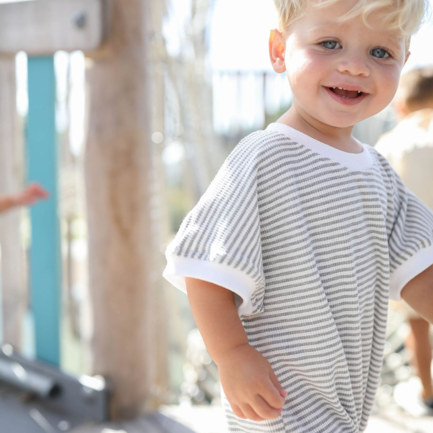 Coastline Bubble Onesie - Gray Stripe