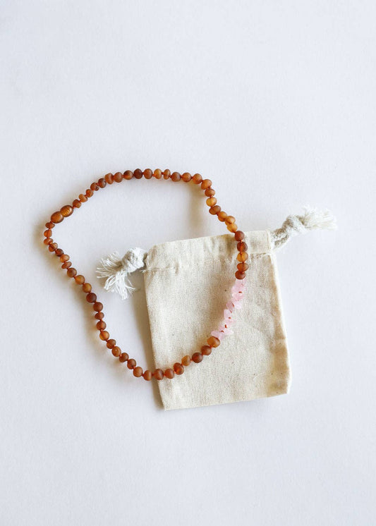 CanyonLeaf - Raw Cognac Baltic Amber + Raw Rose Quartz