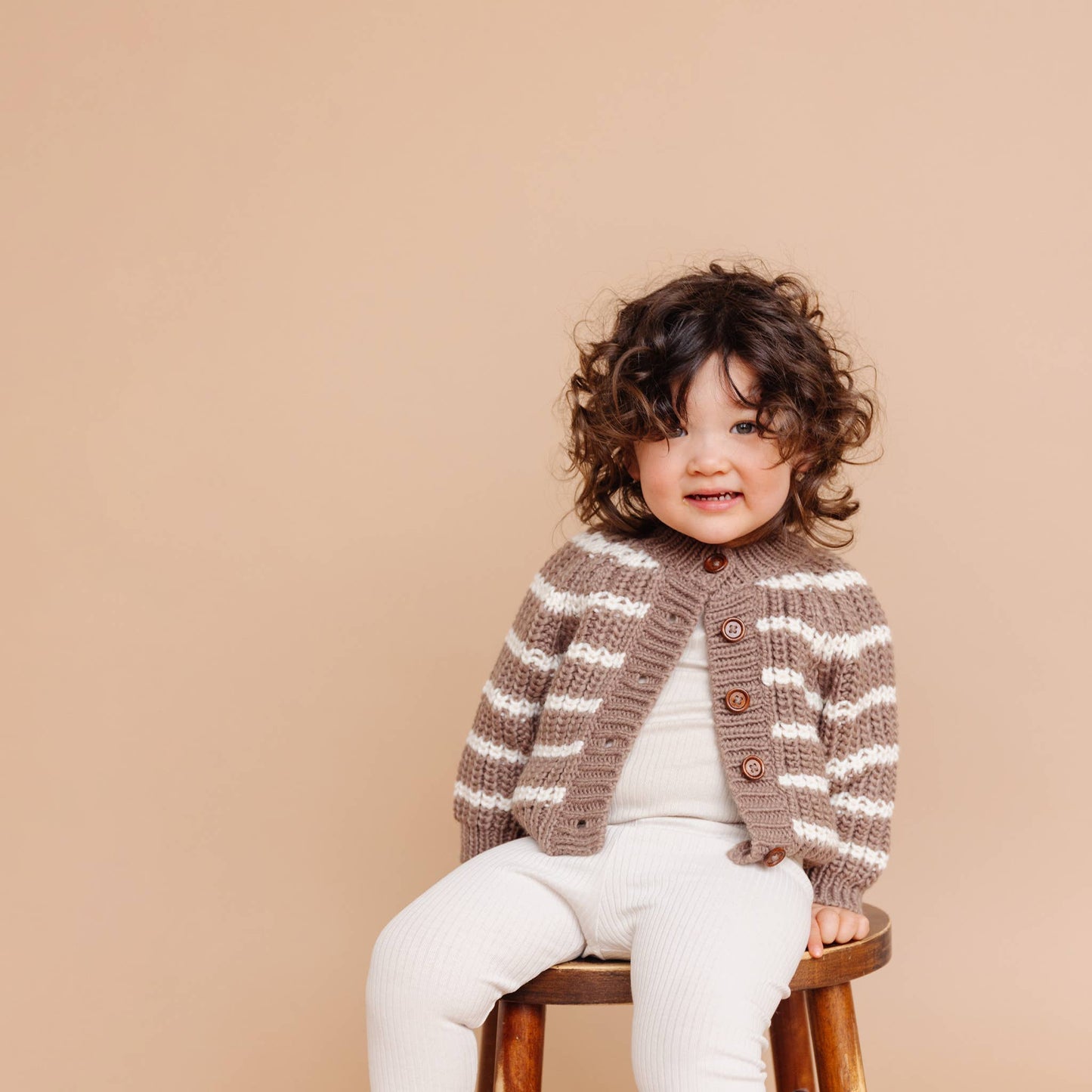 Rib Knit Stripe Cardigan Tan