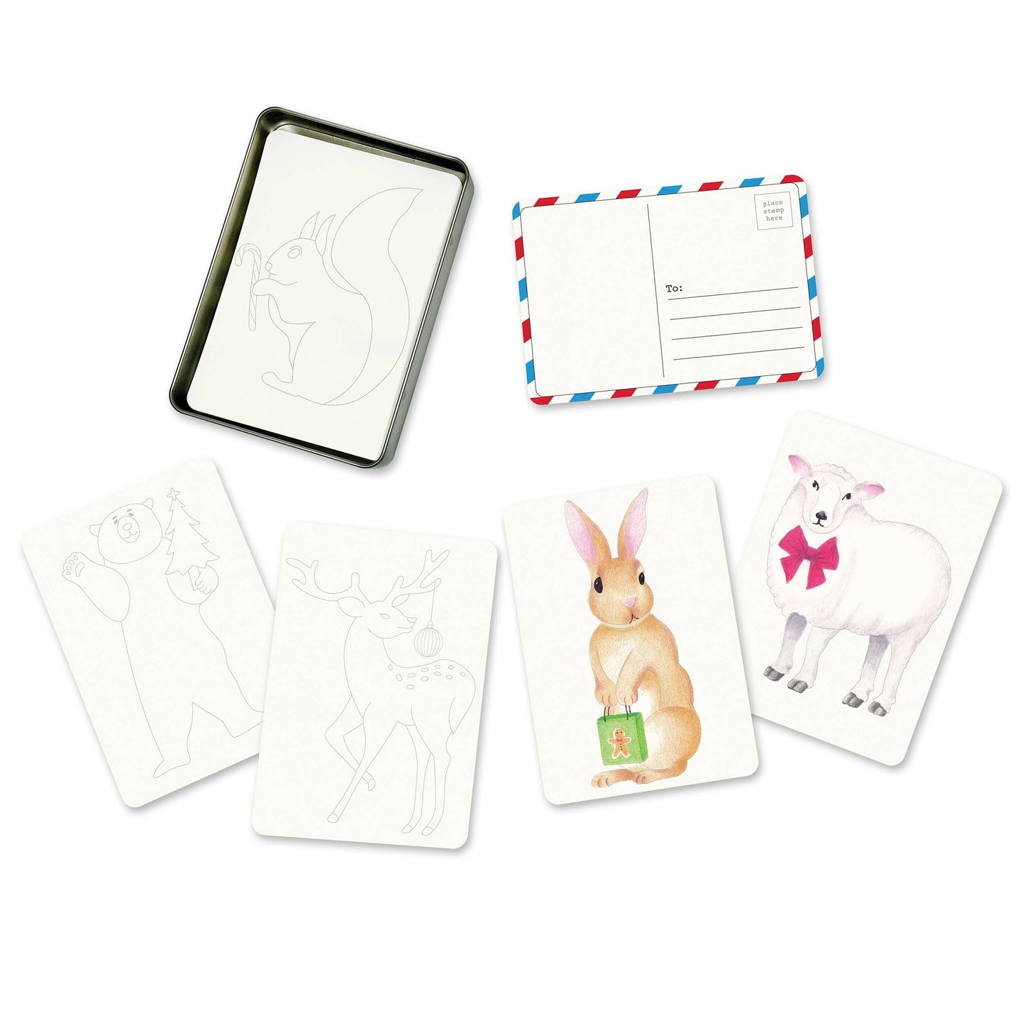 Coloring Postcards w/ 6 Winter Animal Designs (30cards)
