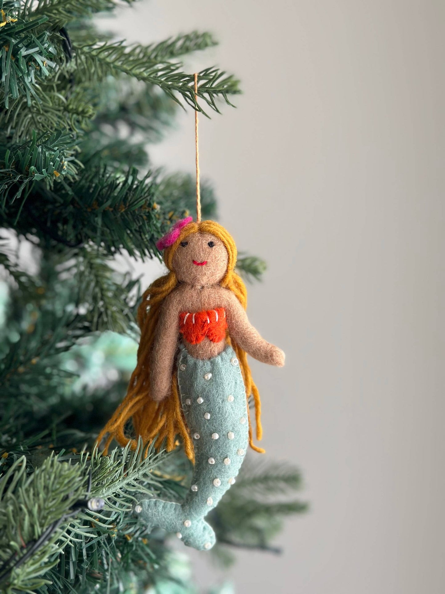 Felt Blond Mermaid Ornament: Pink