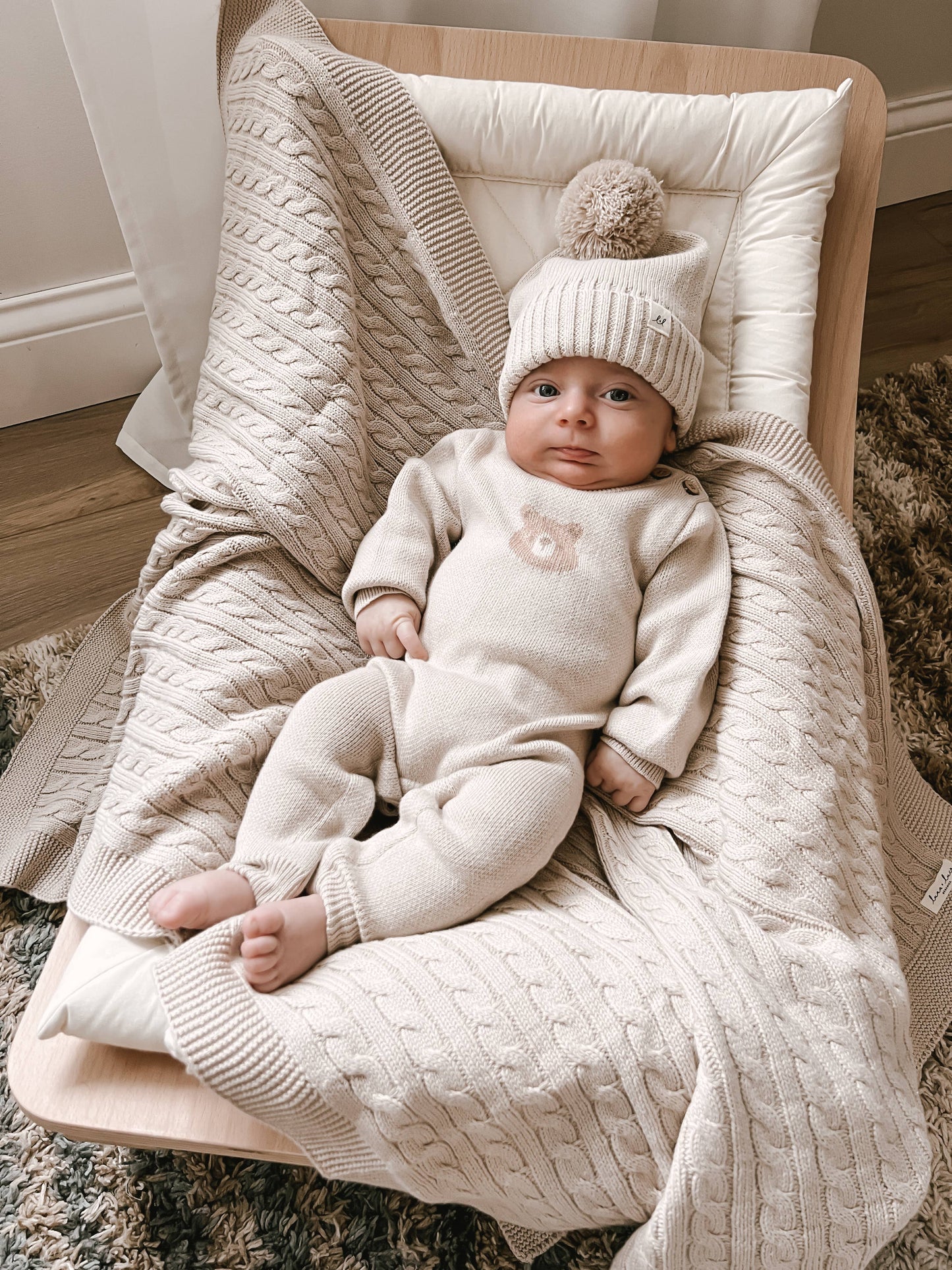 Cable Knit Baby Blanket - Beige