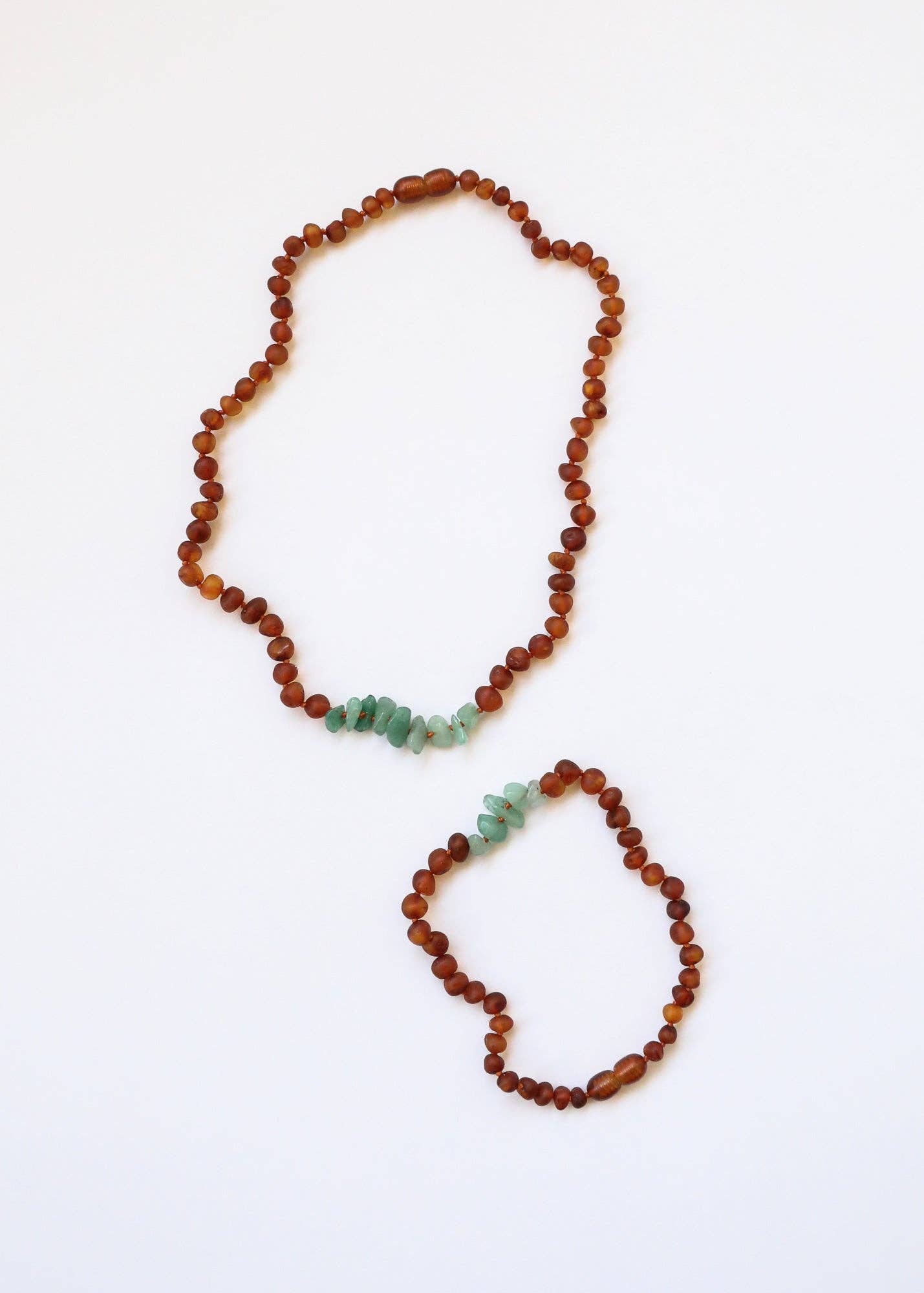 Raw Cognac Baltic Amber + Raw Aventurine Necklace