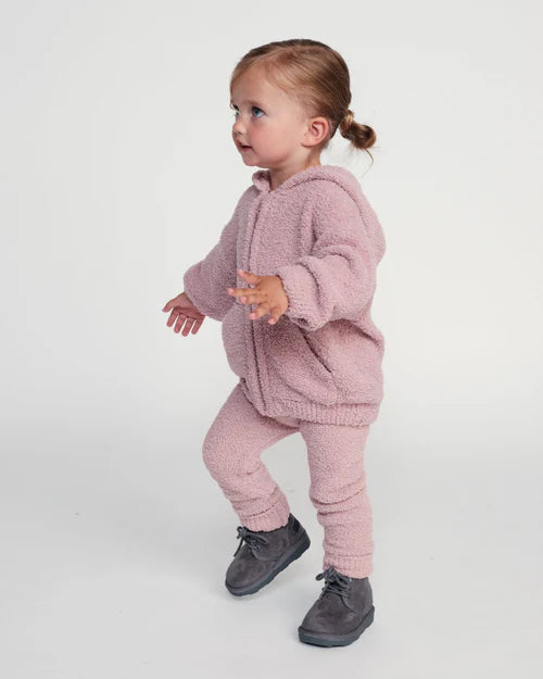 Fuzzy Zip Up Hoodie - Ash Rose