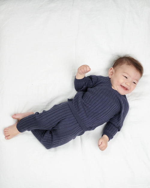 Cotton Leggings - Navy Ribbed