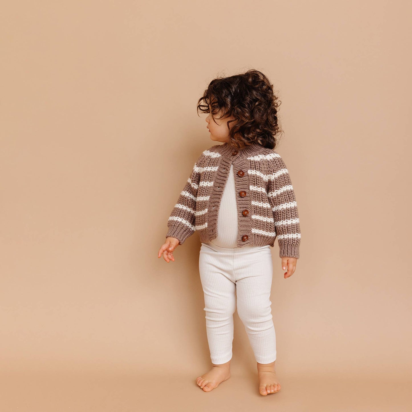 Rib Knit Stripe Cardigan Tan