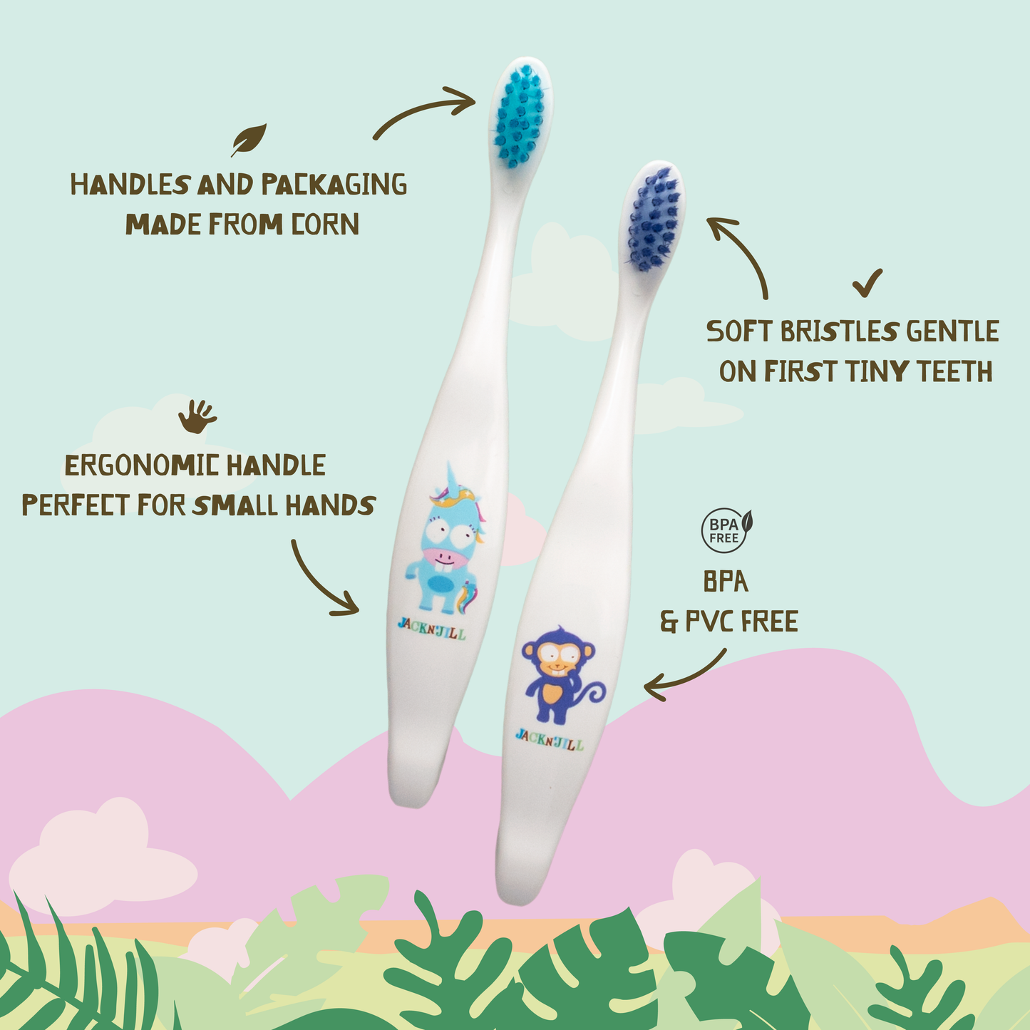 Jack N' Jill Kids Toothbrush - Assortment Unicorn & Monkey