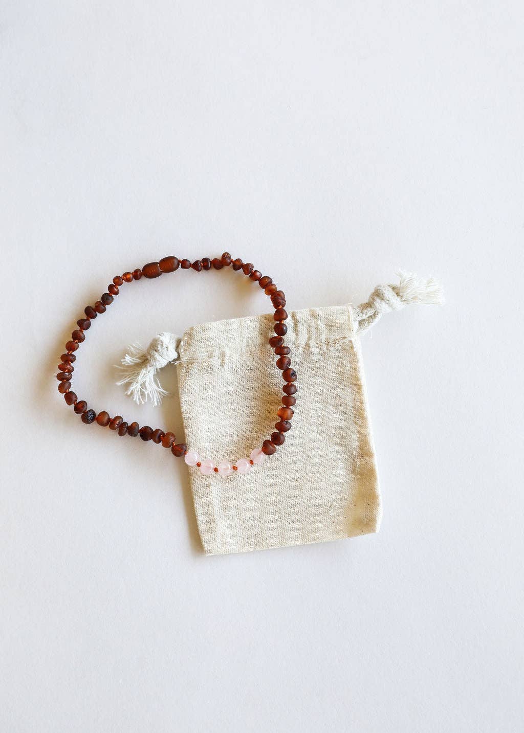 CanyonLeaf - Polished Cognac Baltic Amber + Rose Quartz || Necklace