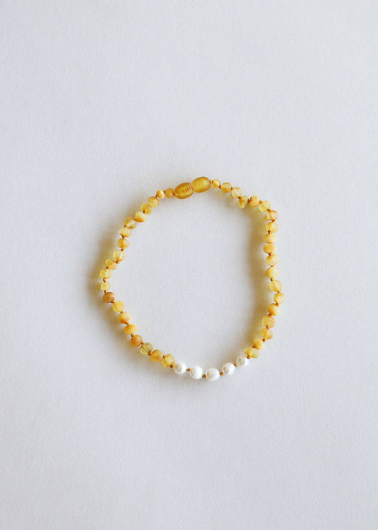 CanyonLeaf - Raw Honey Baltic Amber + Pearl || Necklace