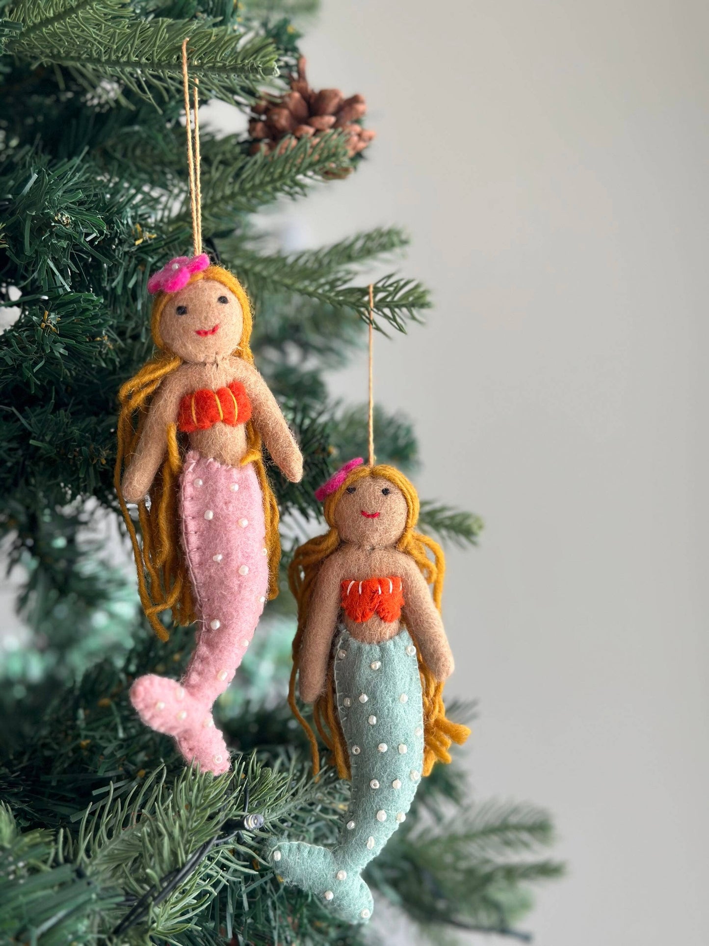 Felt Blond Mermaid Ornament: Pink