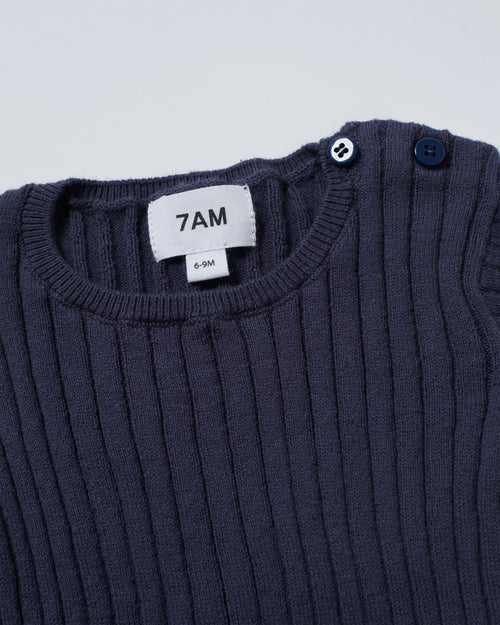 Cotton Long Sleeve - Navy Ribbed