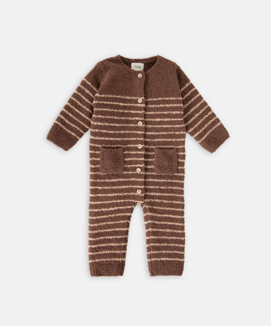 Long Sleeve Fuzzy Romper - Chocolate Pecan