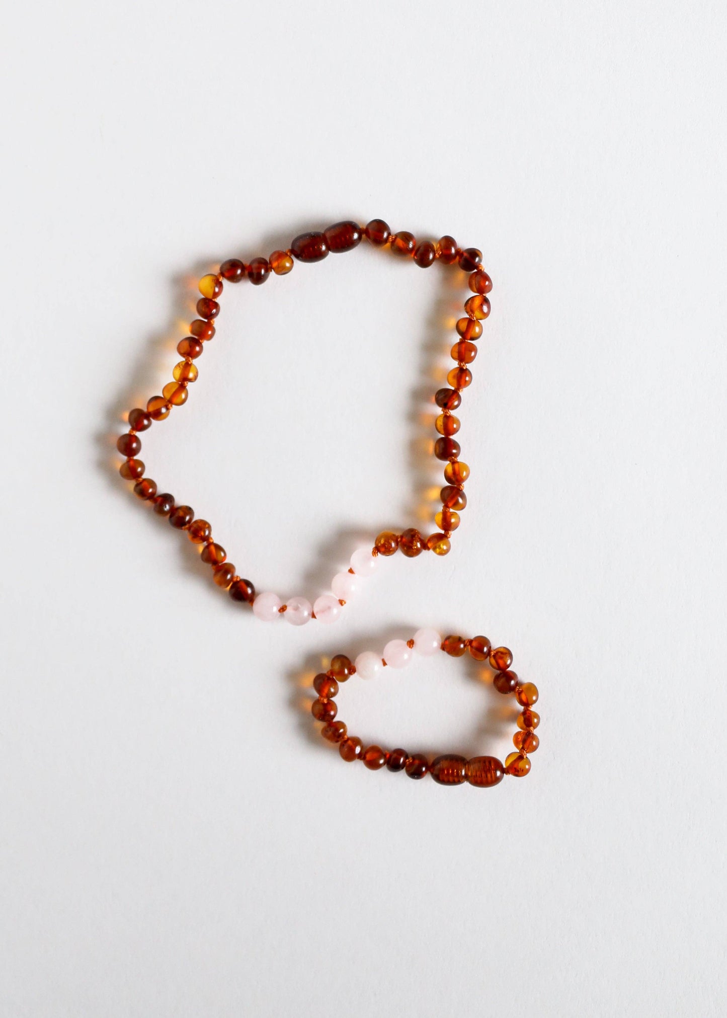 CanyonLeaf - Polished Cognac Baltic Amber + Rose Quartz || Necklace
