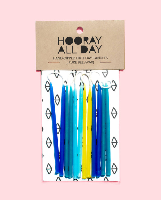 Hooray All Day - 100% Beeswax Hand-Dipped Birthday Candles - Blues