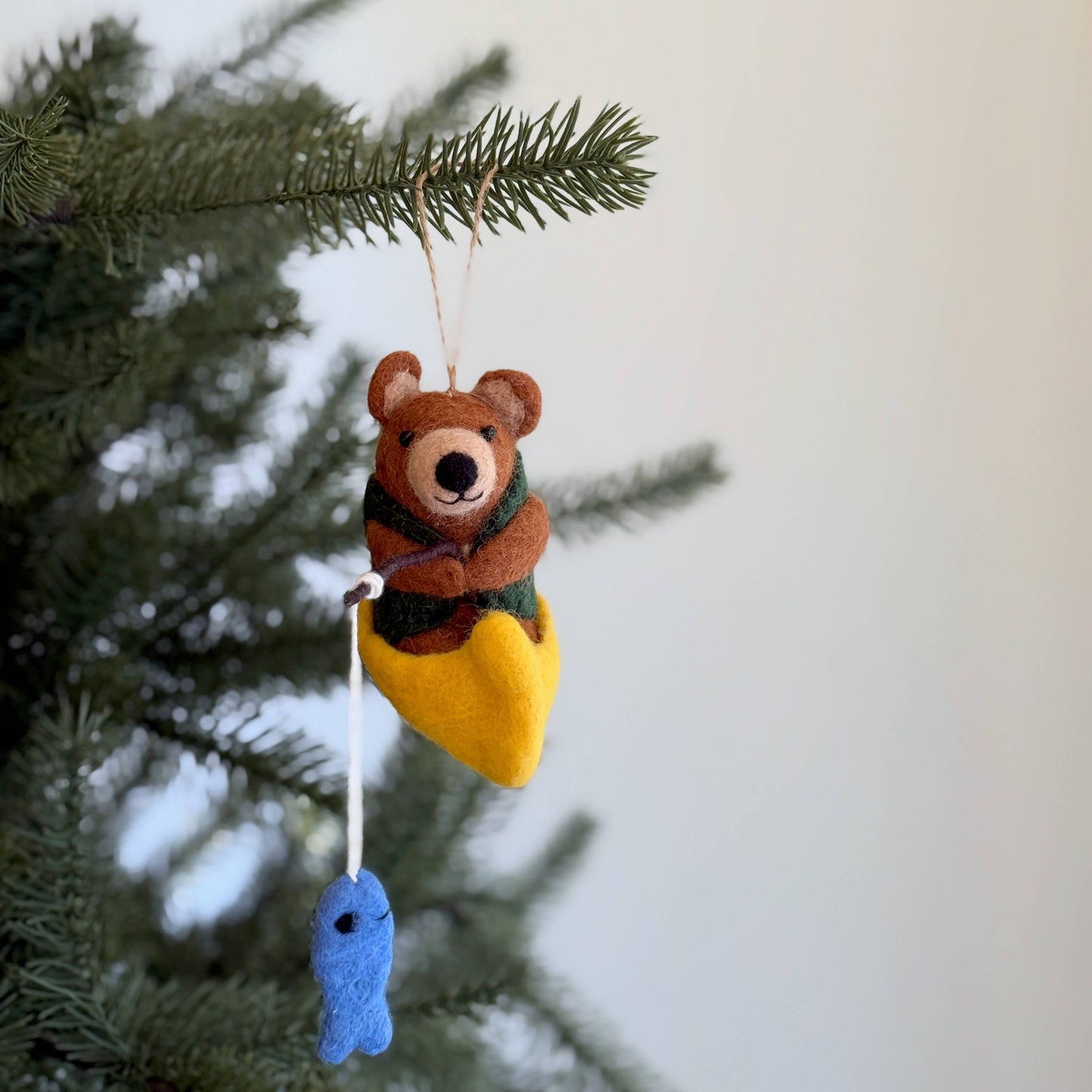 Felt Bear Fishing Ornament